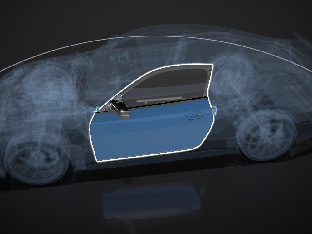 Driver door highlighted on the car