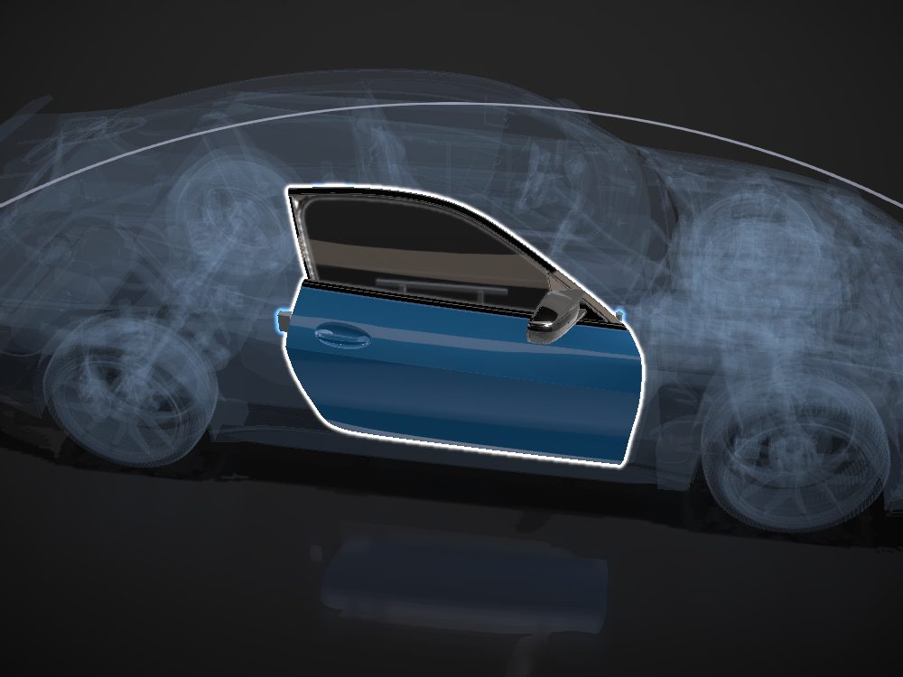 Passenger door highlighted on the car