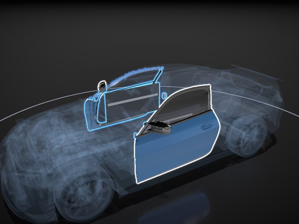 Doors highlighted on the car