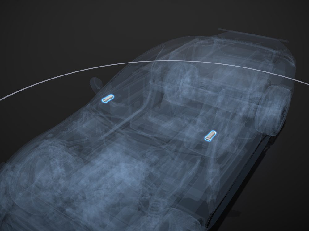 Hood hinges highlighted on the car