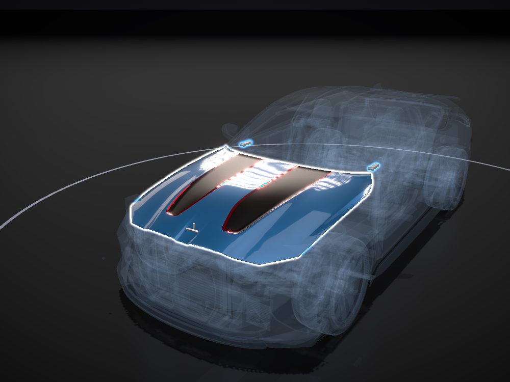 Hood highlighted on the car