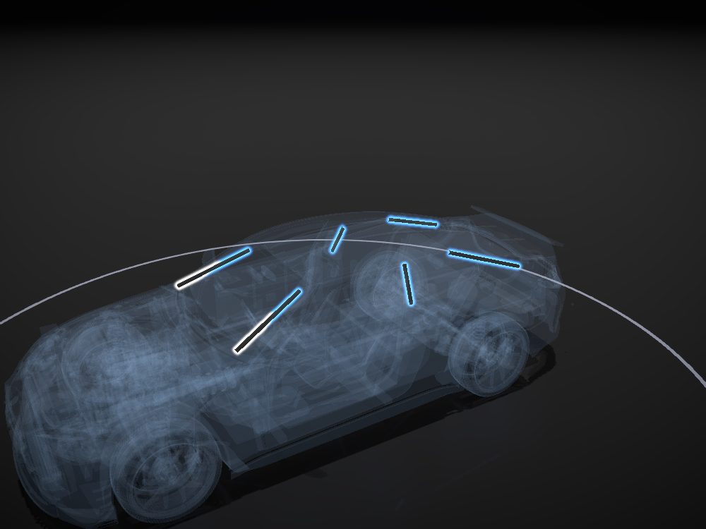 Pillars highlighted on the car