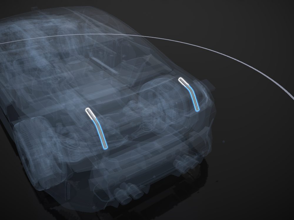 Trunk hinges highlighted on the car