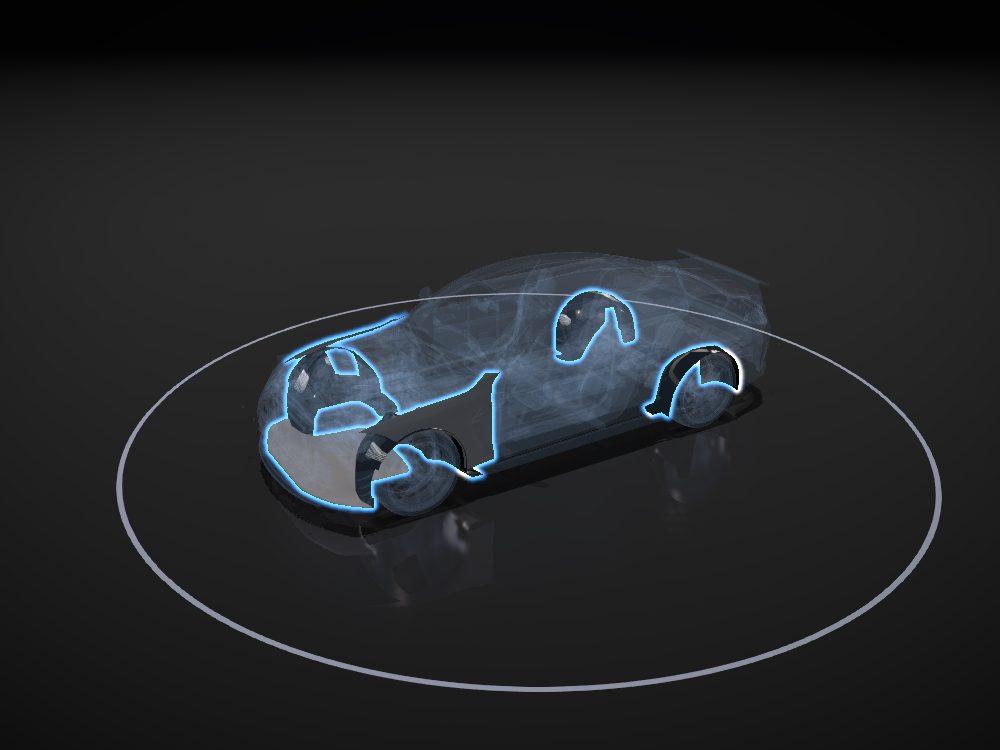 Underbody panels highlighted on the car