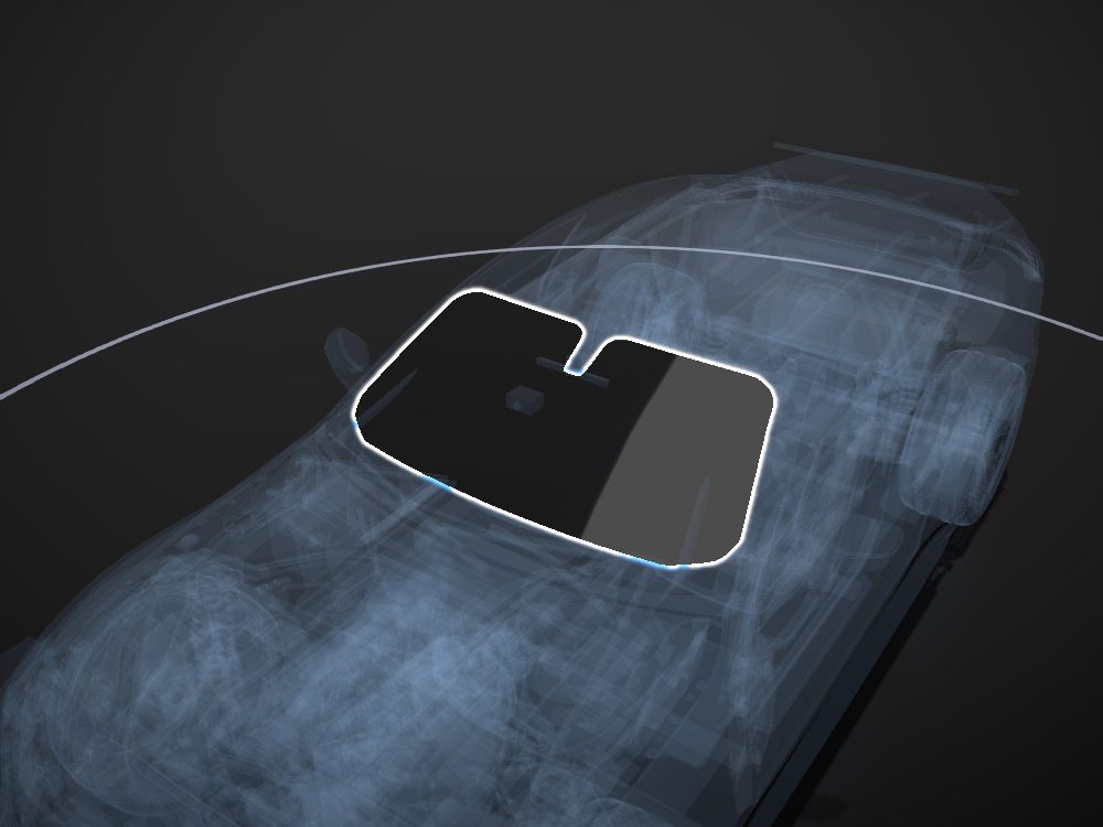 Windshield highlighted on the car