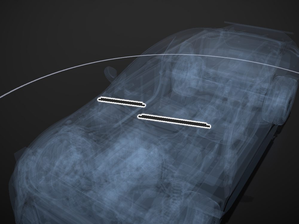 Wiper blades highlighted on the car