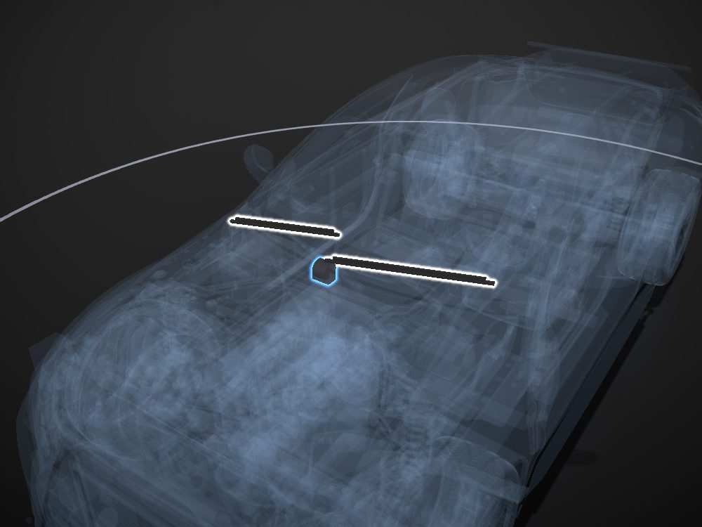 Wipers highlighted on the car