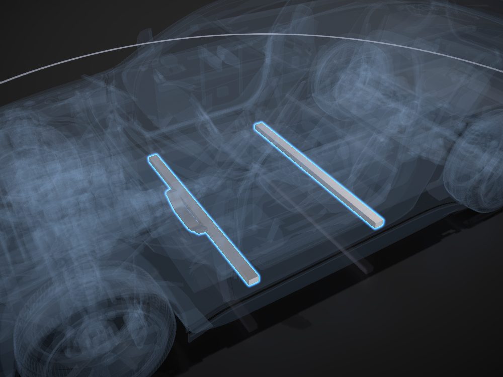 Crossmembers highlighted on the car