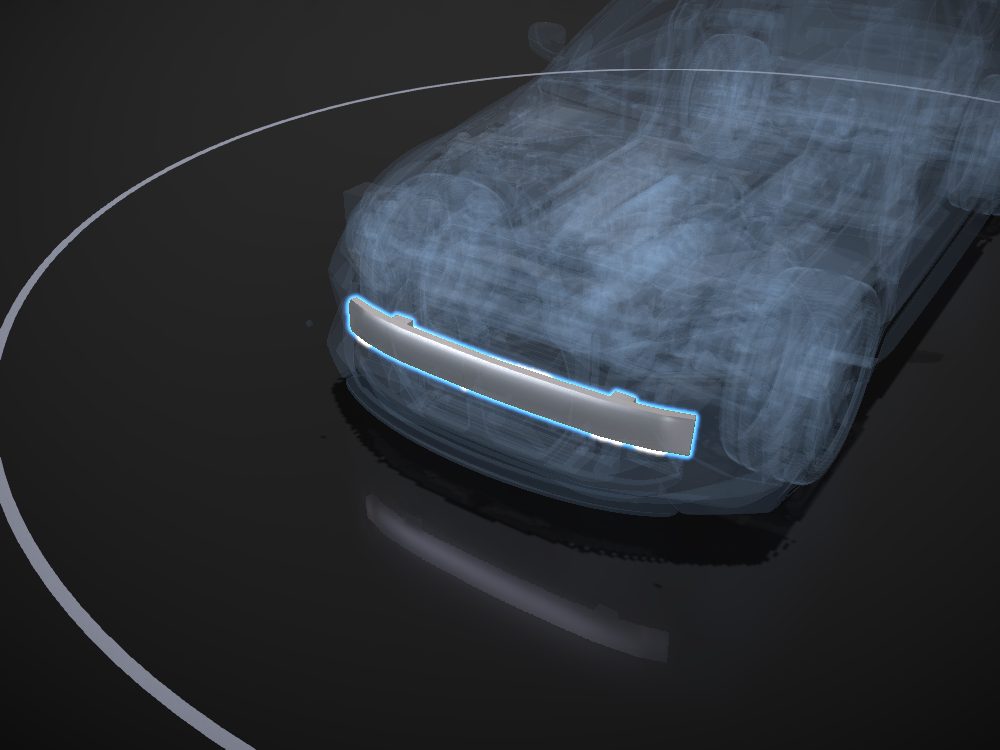 Front crash box highlighted on the car