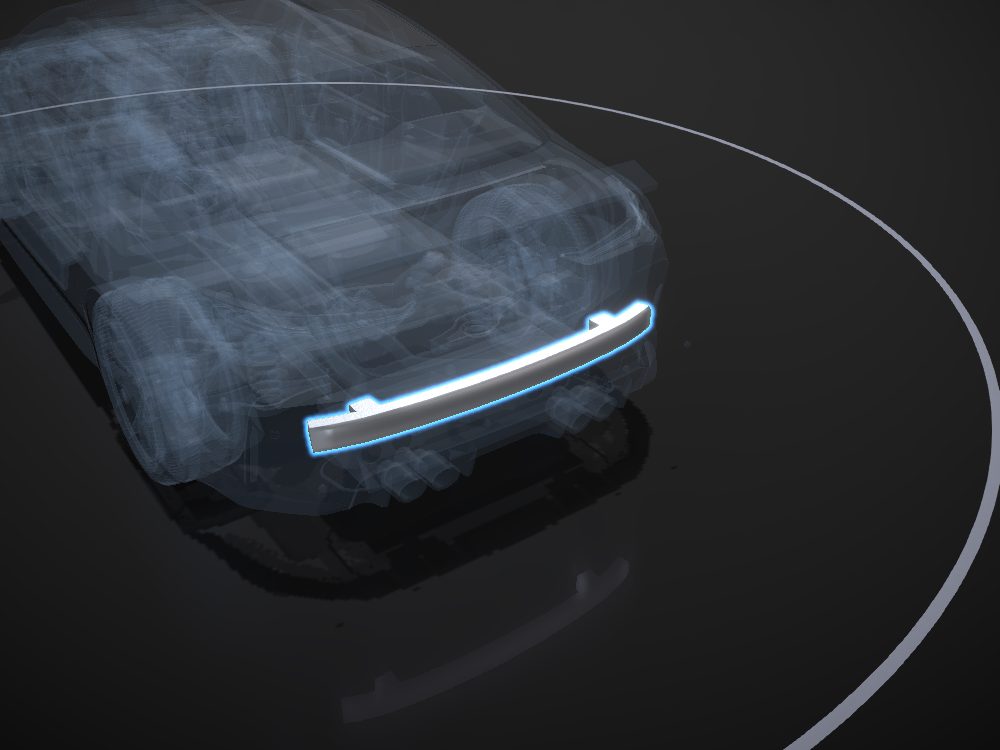 Rear crash box highlighted on the car