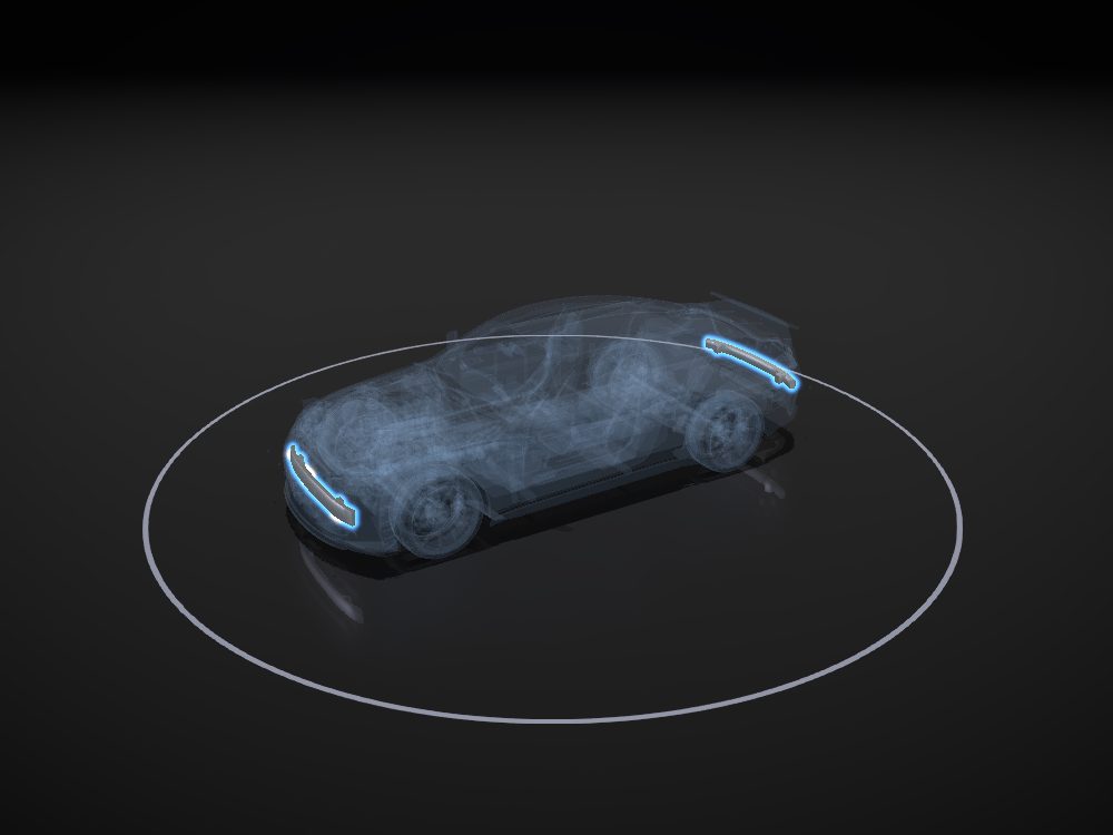 Crumple zones highlighted on the car