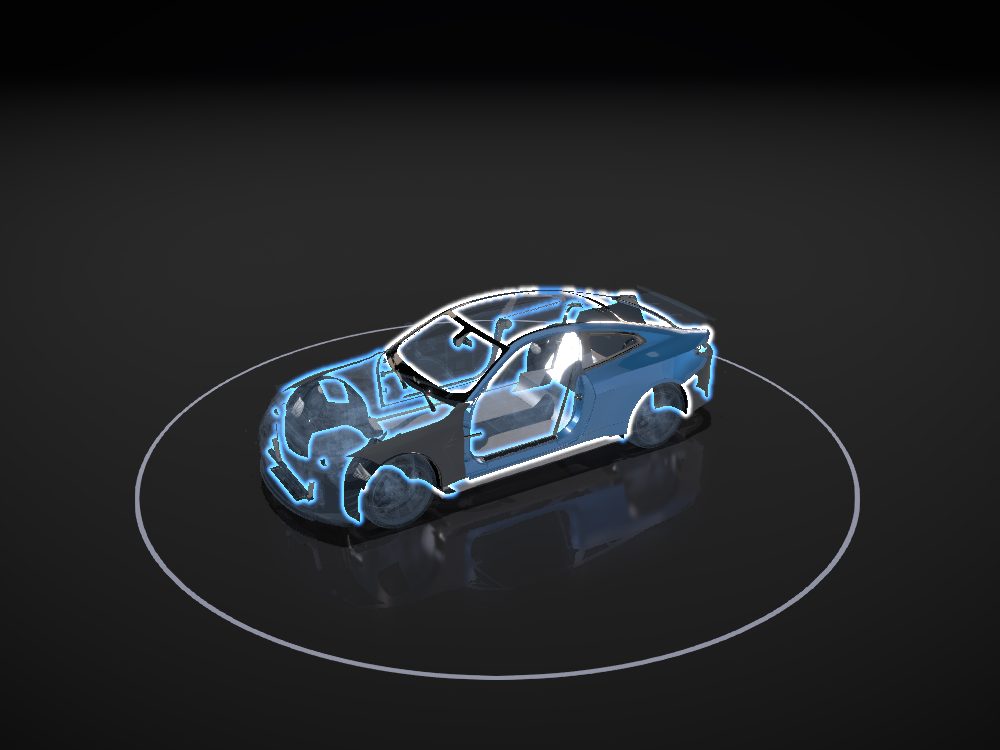 Unibody highlighted on the car
