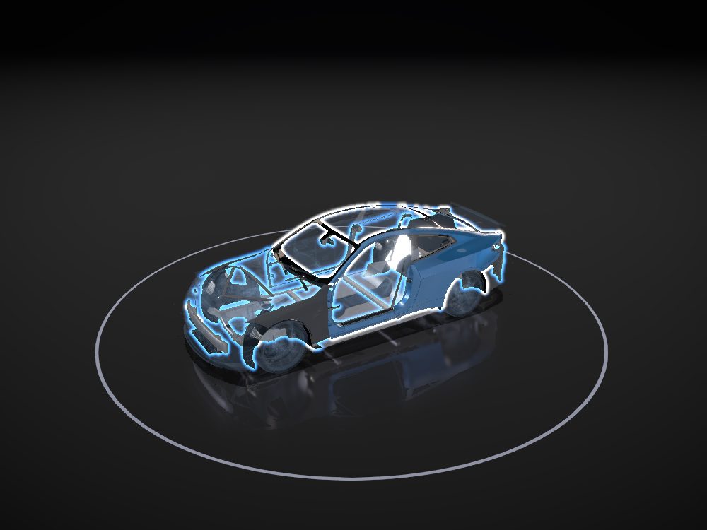 Chassis highlighted on the car