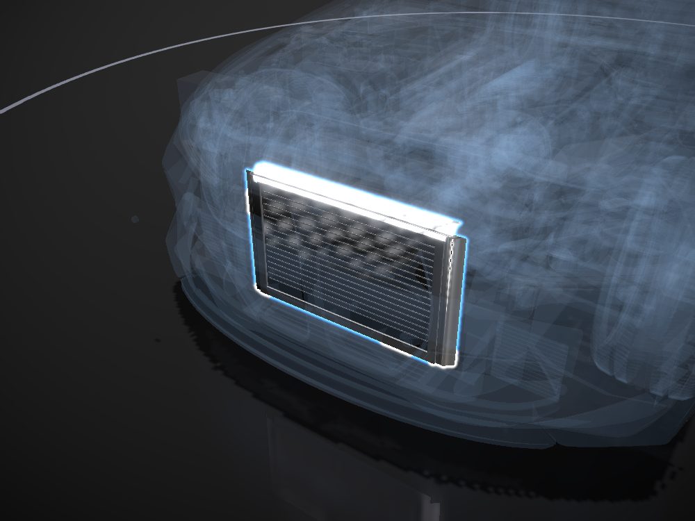 Radiator highlighted on the car