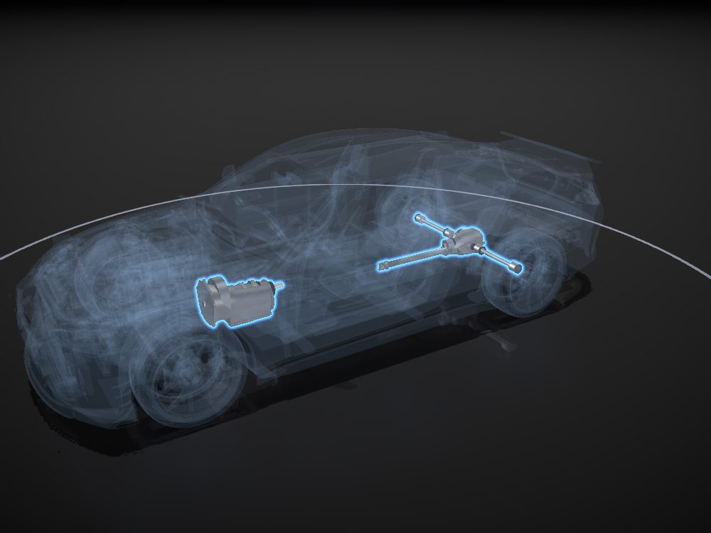 Drivetrain highlighted on the car