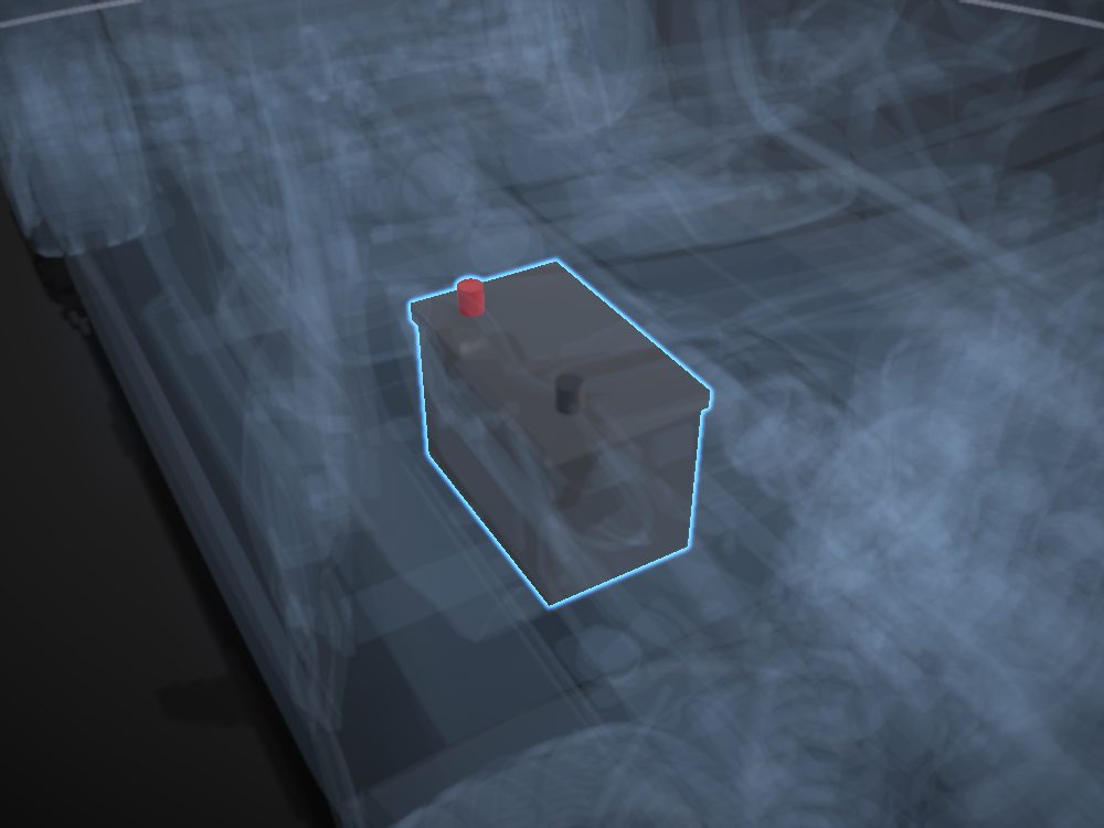 Battery highlighted on the car