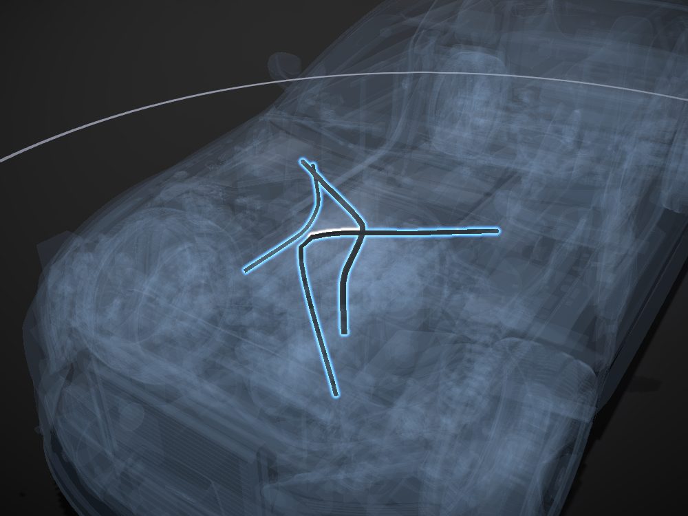 Wiring harness highlighted on the car