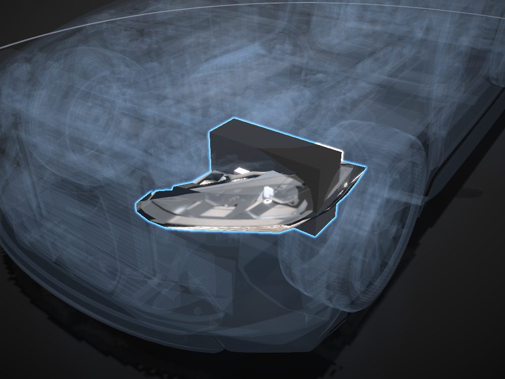 Left headlight highlighted on the car
