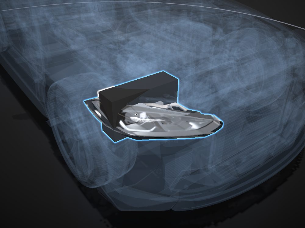 Right headlight highlighted on the car