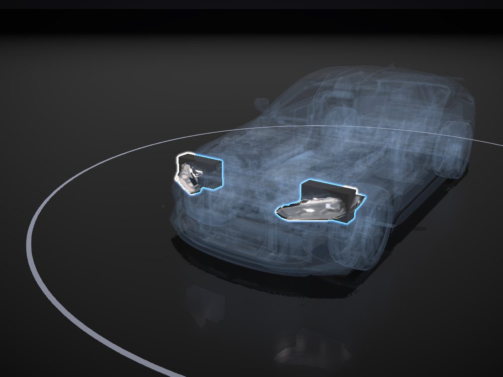 Headlights highlighted on the car
