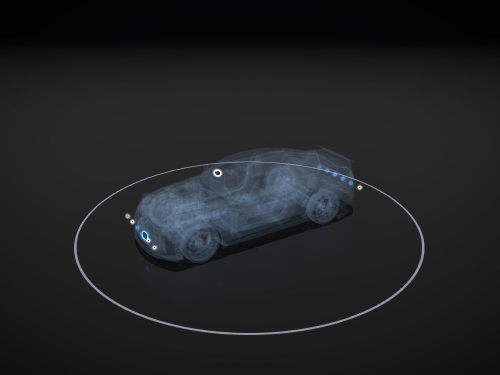 Driver assistance sensors highlighted on the car