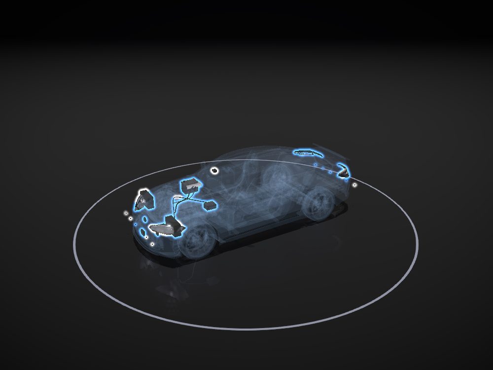 Electrical system highlighted on the car