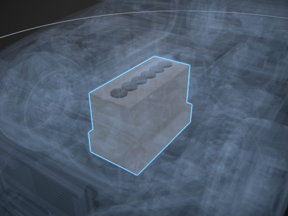 Cylinder block highlighted on the car