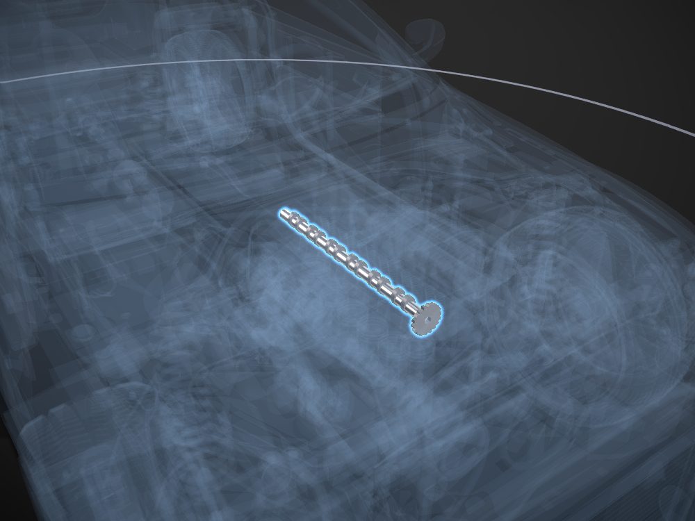 Exhaust camshaft highlighted on the car