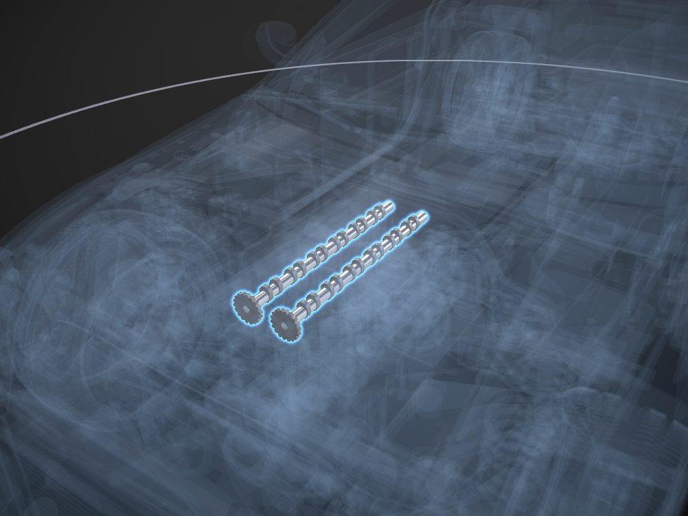 Camshafts highlighted on the car