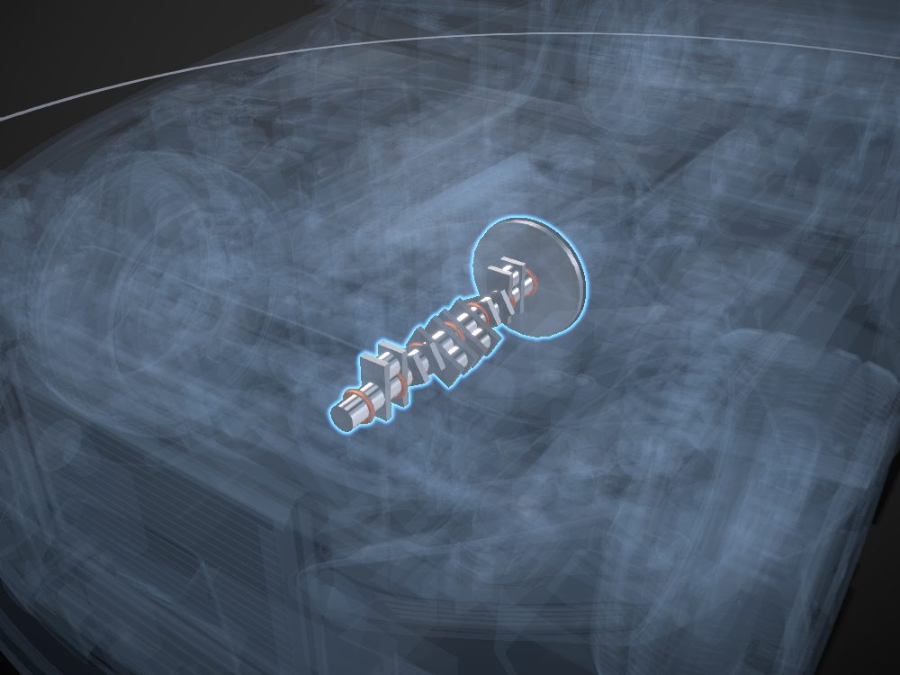 Crankshaft highlighted on the car