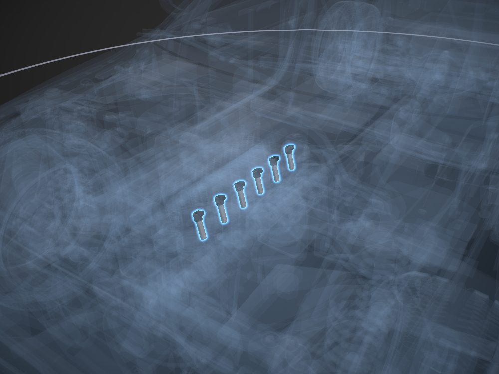 Fuel injectors highlighted on the car