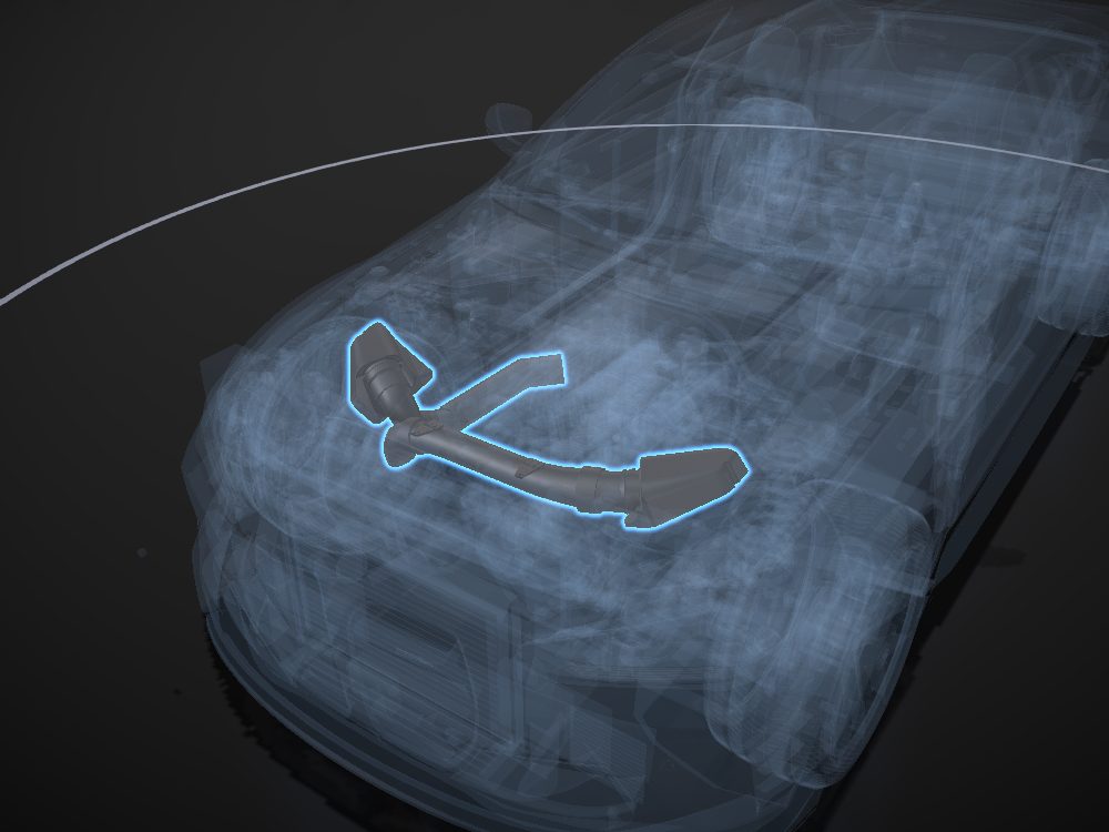 Intake manifold highlighted on the car