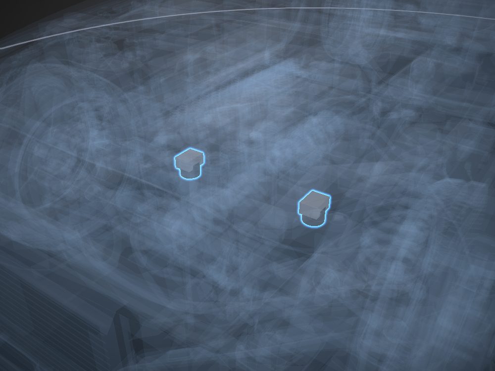 Engine mounts highlighted on the car