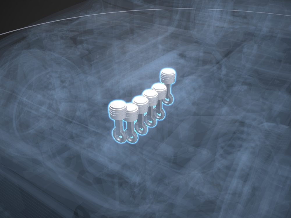 Pistons highlighted on the car