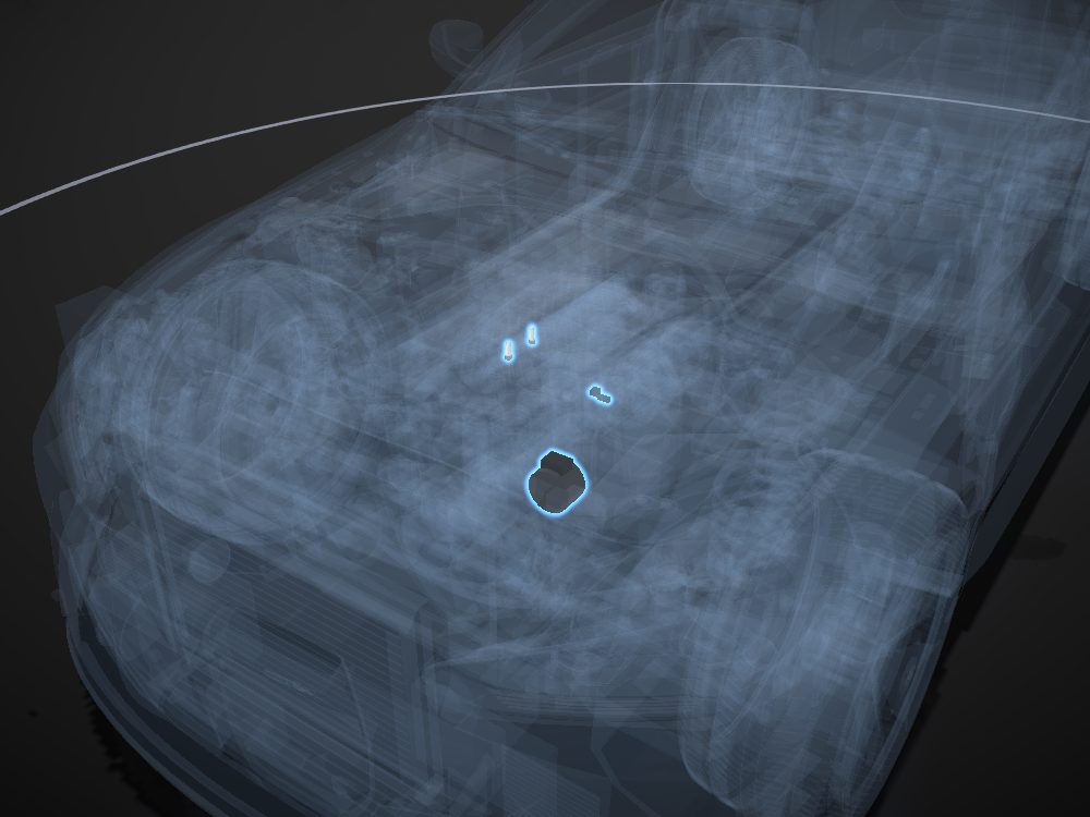 Engine sensors highlighted on the car