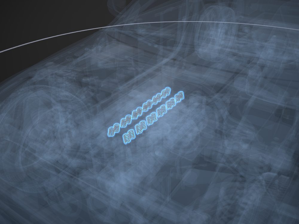 Valve springs highlighted on the car