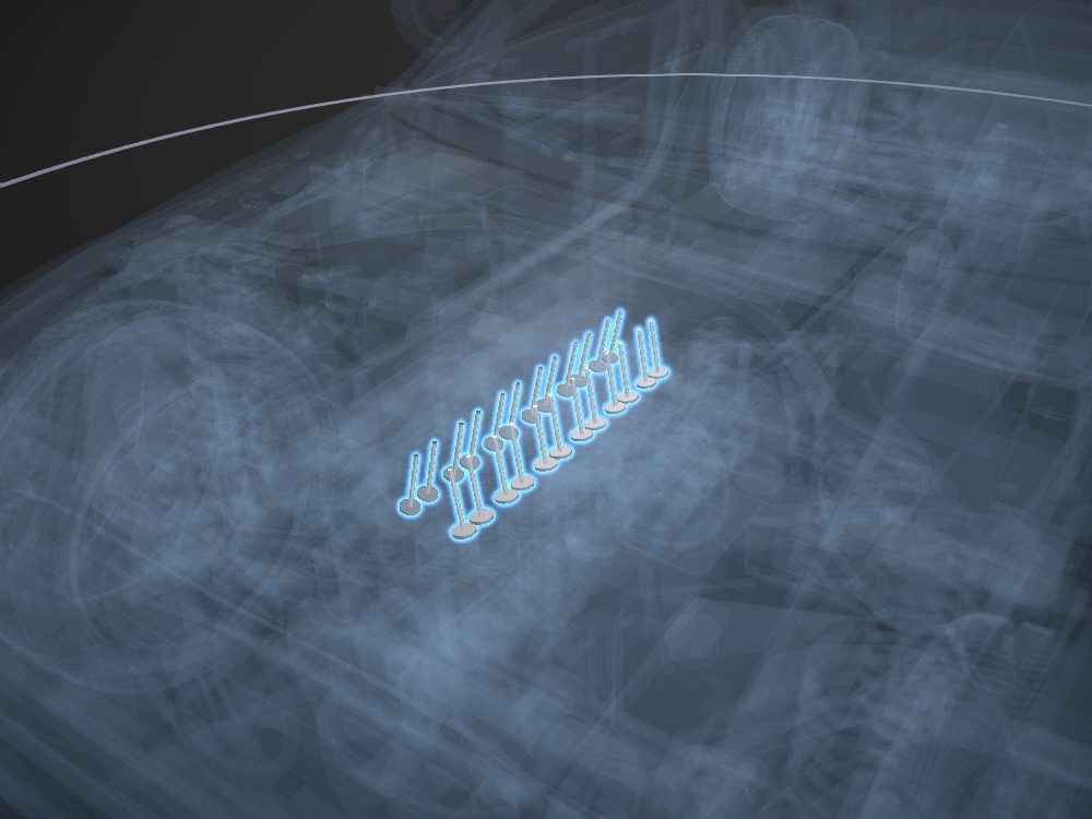 Valves highlighted on the car
