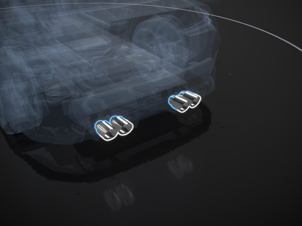 Tailpipes highlighted on the car