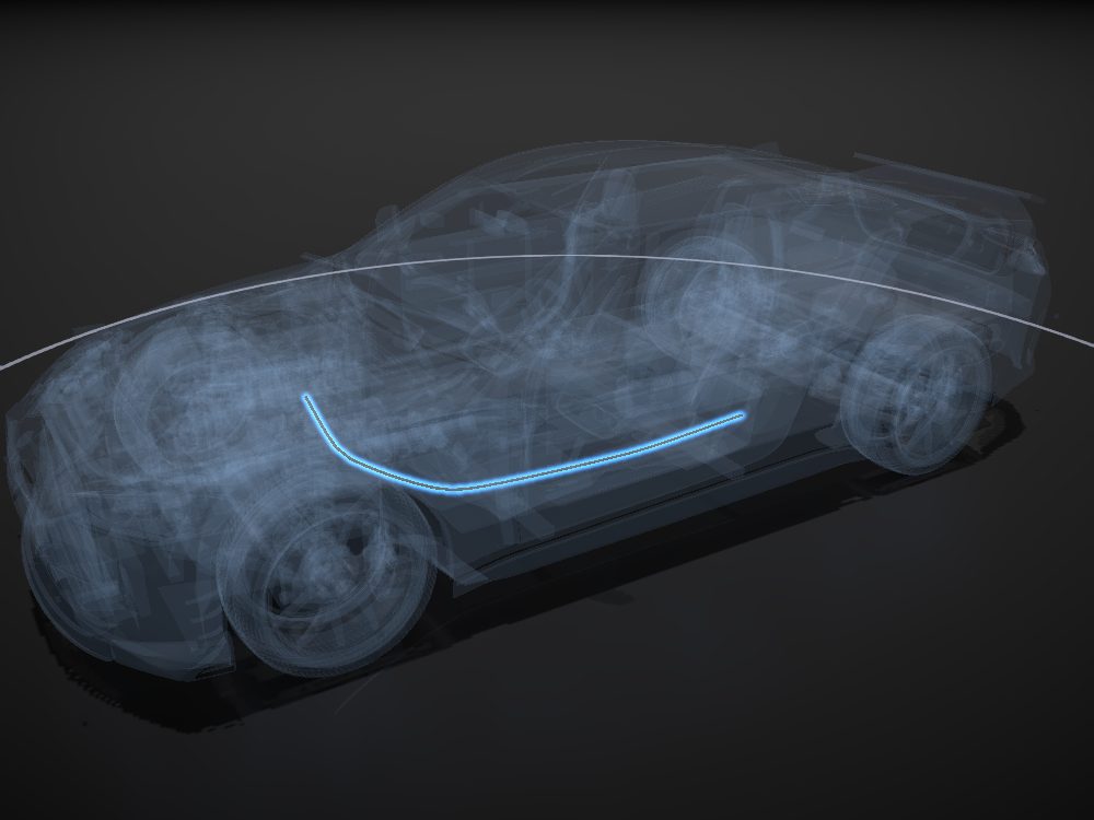 Fuel lines highlighted on the car