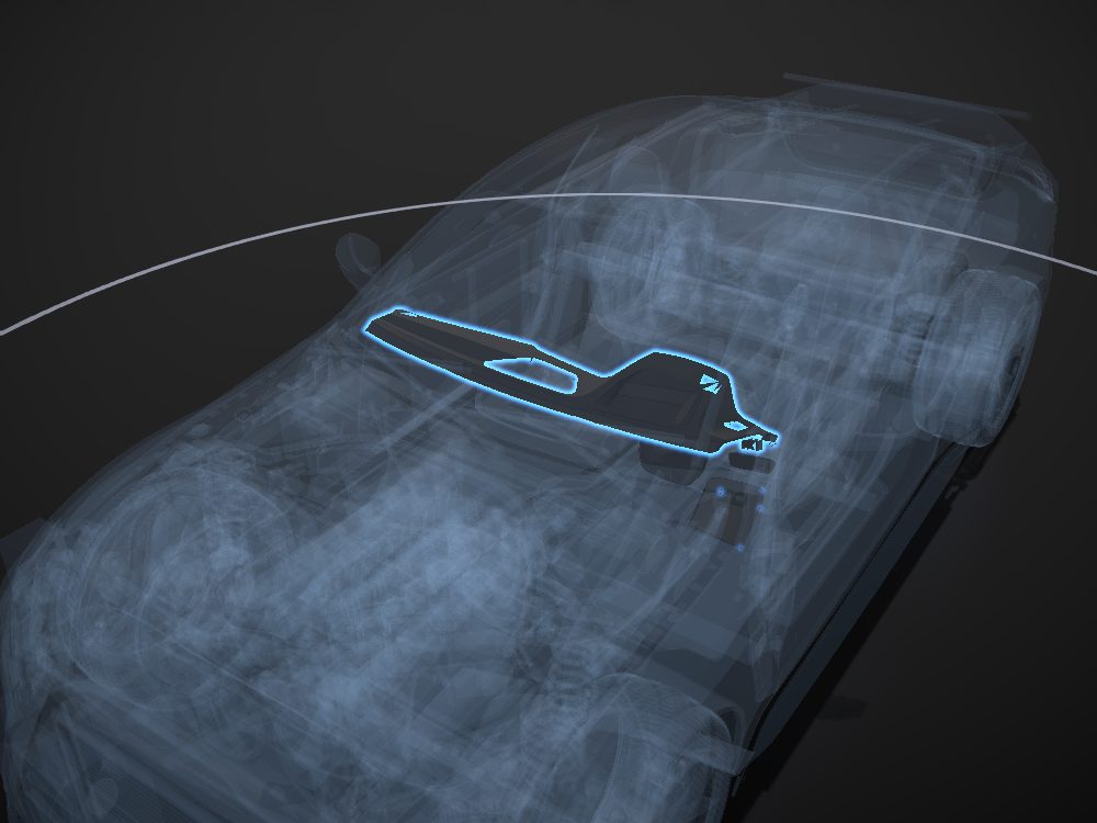 Passenger airbag highlighted on the car