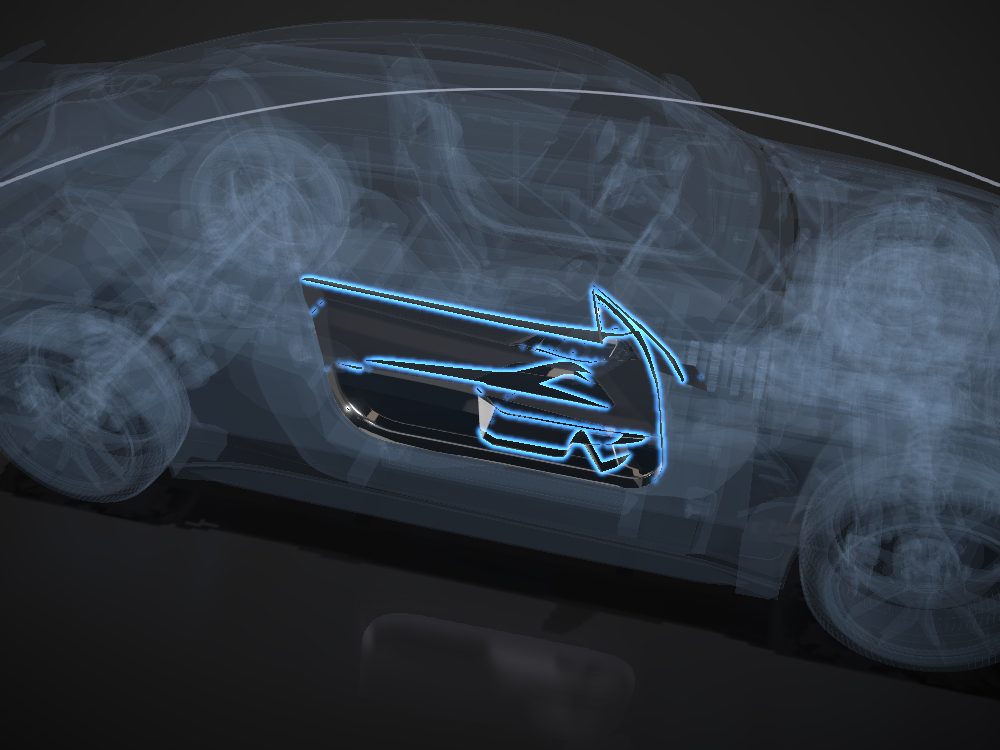 Door cards highlighted on the car