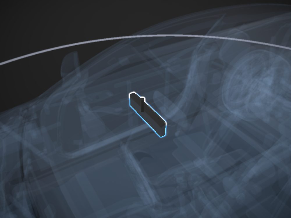 Rear-view mirror highlighted on the car