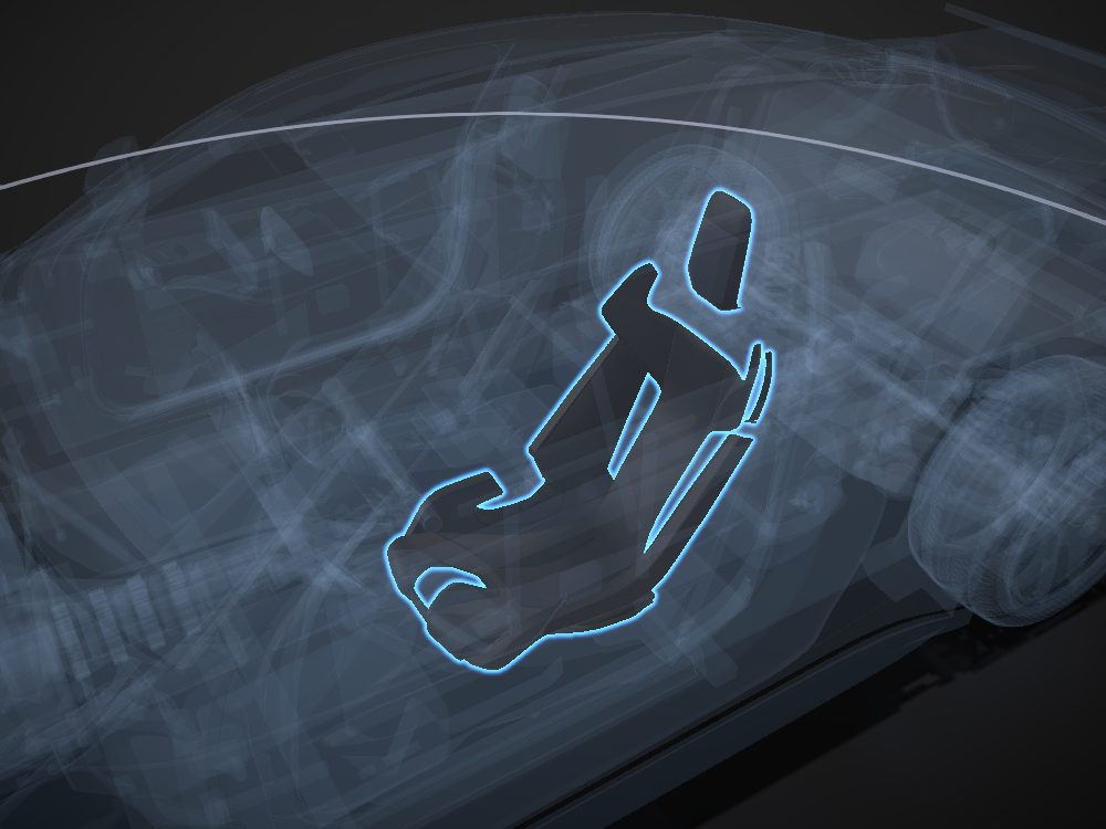Cushions highlighted on the car