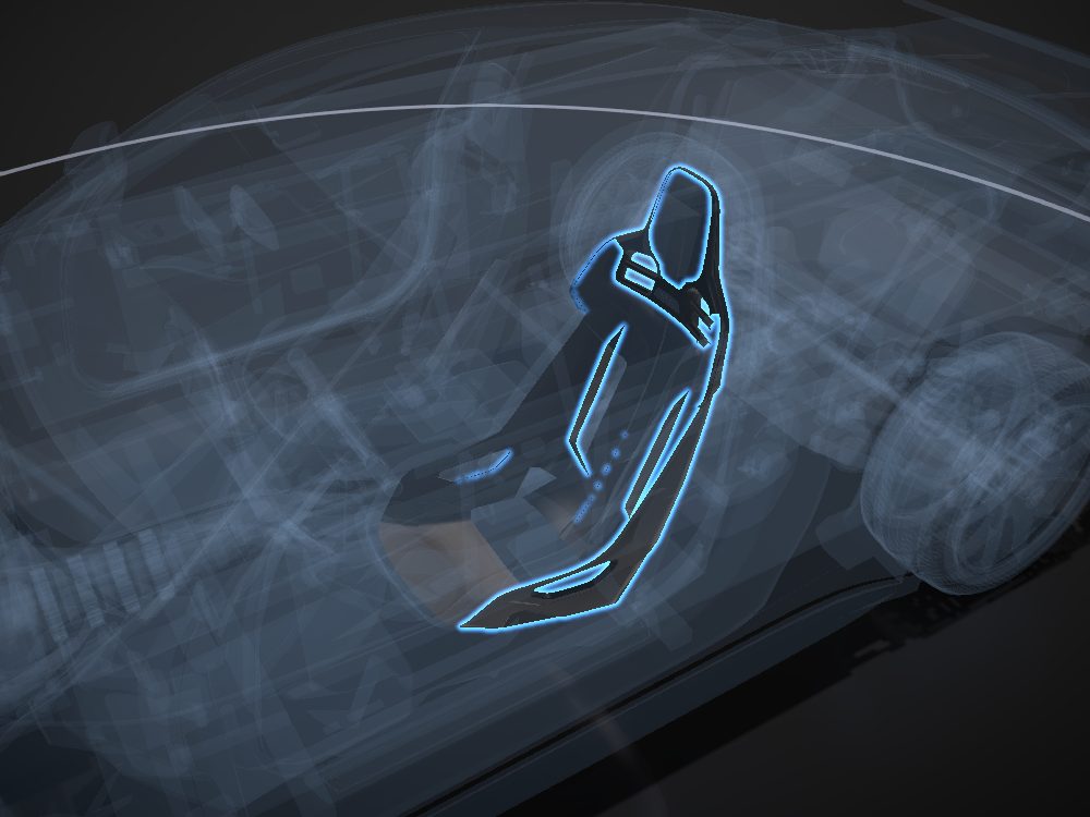 Seat frame highlighted on the car