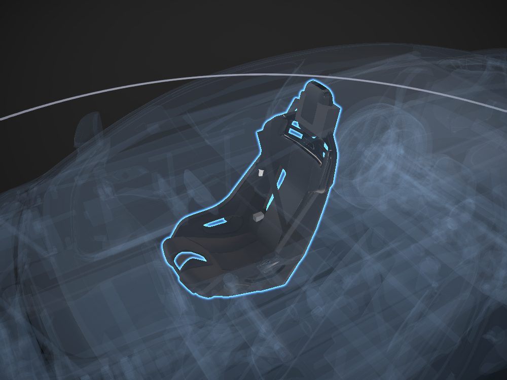 Passenger seat highlighted on the car