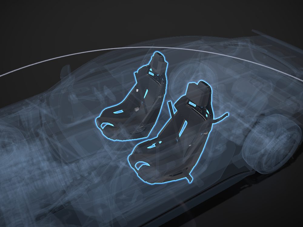 Seats highlighted on the car