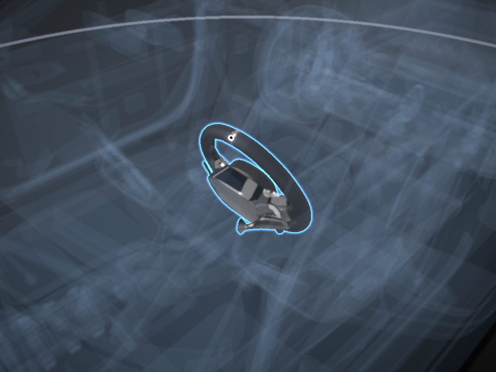 Steering wheel highlighted on the car