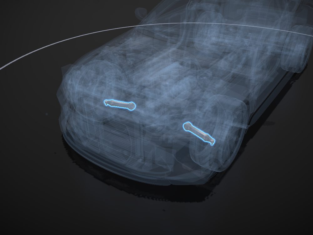 Front lower arms A highlighted on the car