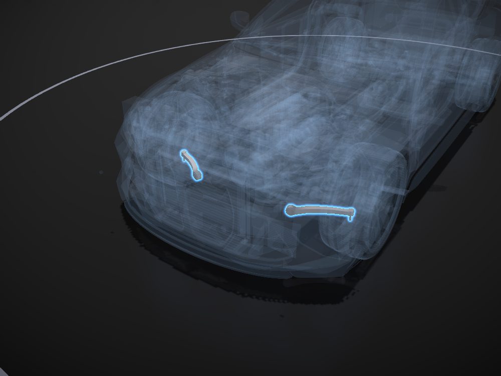 Front lower arms B highlighted on the car