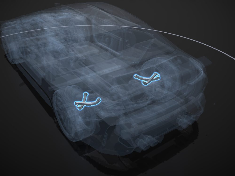 Rear upper arms highlighted on the car